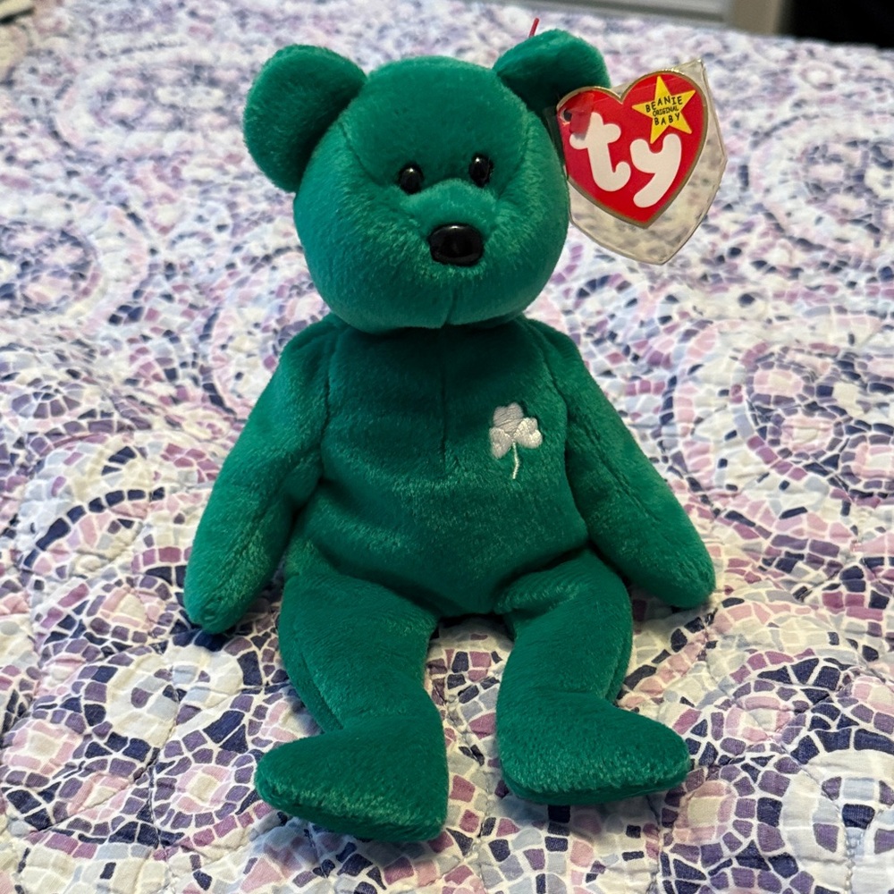 Ty Emerald Green Bear Plush with Shamrock- Erin
